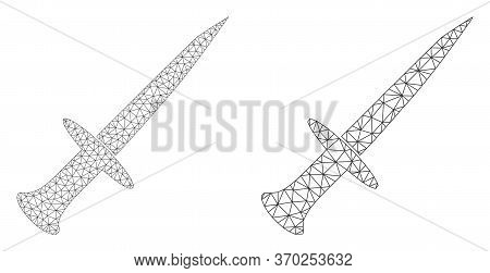 Mesh Vector Sword Icon. Mesh Carcass Sword Image In Lowpoly Style With Connected Triangles, Points A