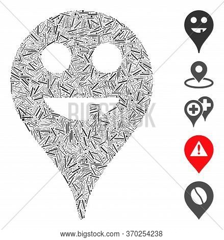 Line Mosaic Based On Toothless Smiley Map Marker Icon. Mosaic Vector Toothless Smiley Map Marker Is 