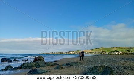 Invercargill, New Zealand - April 16, 2017 : People Enjoy Beutiful View Around Riverton Beach New Ze