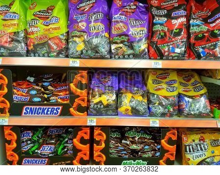 Wilmington, Delaware, U.s.a - August 20, 2018 - Halloween Candies On Sale At Walgreens