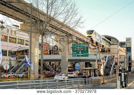 Daegu, South Korea - April 4, 2019: Daegu Monorail Train Is Daegu Subway Line 3. It Is The First Pub