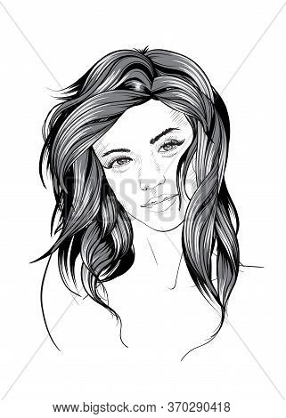 Hand Drawn Beautiful Young Woman Face. Fashion.  Beautiful Woman Face