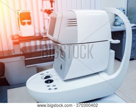 Eye Tonometry. Non-contact Tonometer. Glaucoma Checkup. Modern Equipment.