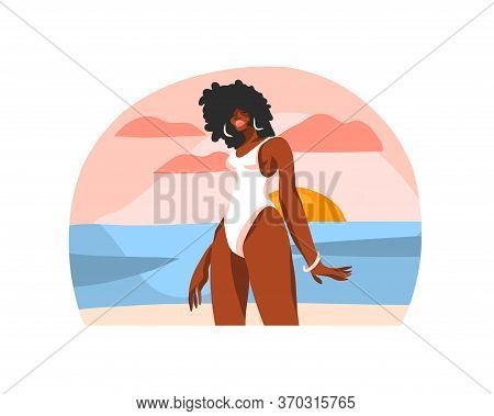 Hand Drawn Vector Abstract Stock Flat Graphic Illustration With Young Happy Black Afro American Beau