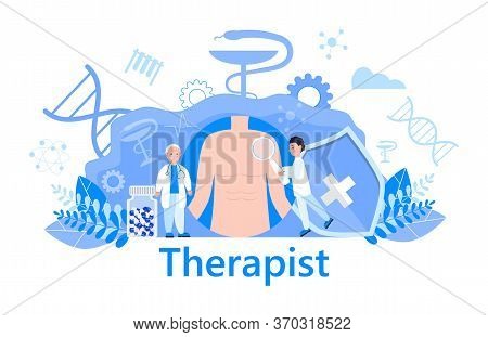 Therapist Concept Vector Health Care, Medical Website, Banner. The Family Doctor Treats The Patient.