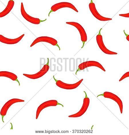 Chili Peppers Seamless Pattern. Texture With Small Red Hot Chile Peppers On White Background. Cartoo