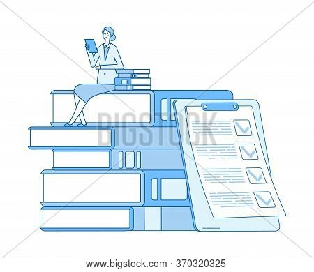 Woman Reading. Lover Of Books, Magazines. Literature Teacher And List. Self Education, Girl Learns F