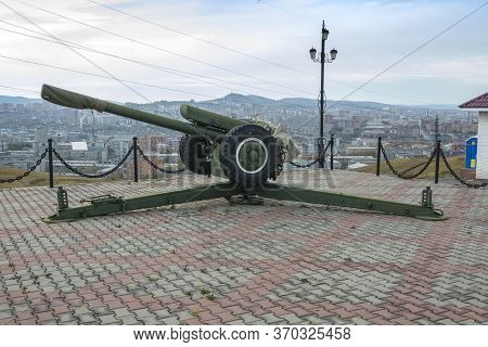 Russia, The City Of Krasnoyarsk, Karaulnaya Gora, October 10, 2017. A Cannon For Launching Salutes A
