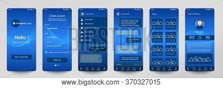 Design Of Mobile App, Ui, Ux, Gui. Set Of User Registration Screens With Login And Password Input, A