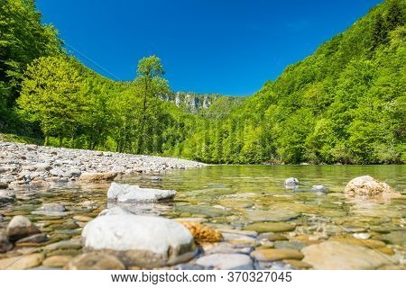 Croatia, Beautiful Green Nature Landscape In Spring, Canyon Of Kupa River In Gorski Kotar