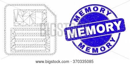 Web Carcass Floppy Disk Icon And Memory Watermark. Blue Vector Rounded Textured Watermark With Memor
