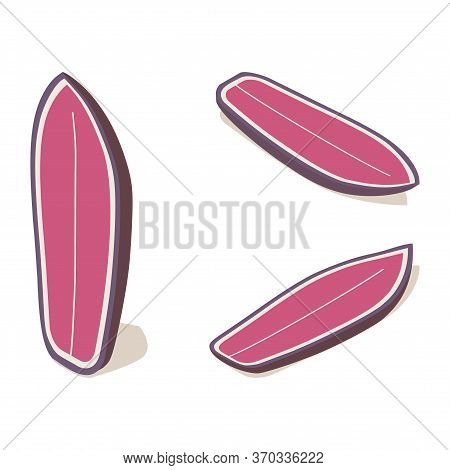 Isometric Shortboard Surfboard Standing Set, 3d Lying Pink Water Sport Object In Various Foreshorten