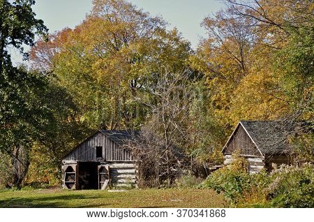 Wooden Log Cabin Exterior, Milton, Ontario, Canada.