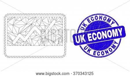 Web Carcass Stocks Chart Pictogram And Uk Economy Seal Stamp. Blue Vector Rounded Scratched Stamp Wi