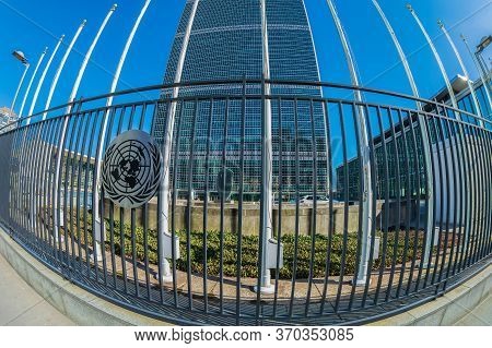 New York, Usa - March 7, 2020: The United Nations Secretariat Building, A 505-foot (154 M) Tall Skys