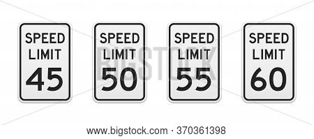 Speed Limit Traffic Signs From 45 To 60 Miles Per Hour. Set Of Vector Graphic Elements For Productio