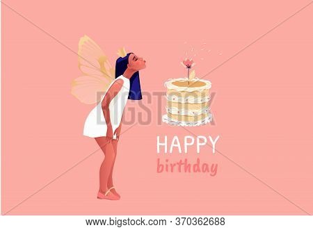 Cute Vector Illustration Of A Girl With Cake