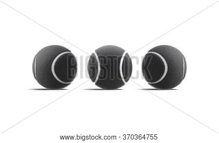 Blank Black Tennis Ball Mock Up, Front And Side View, 3d Rendering. Empty Fuzz Round Equipment For T
