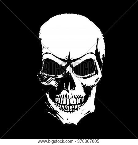 White Scary Skull On A Black Background.