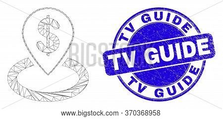Web Carcass Bank Location Icon And Tv Guide Seal Stamp. Blue Vector Rounded Textured Seal Stamp With