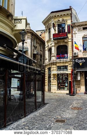 Empty Tables At Local Restaurants In Old Town Bucharest Due To Coronavirus Worldwide Outbreak Crisis
