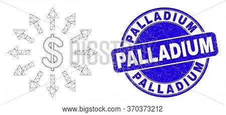 Web Carcass Dollar Emission Icon And Palladium Seal Stamp. Blue Vector Round Grunge Seal With Pallad