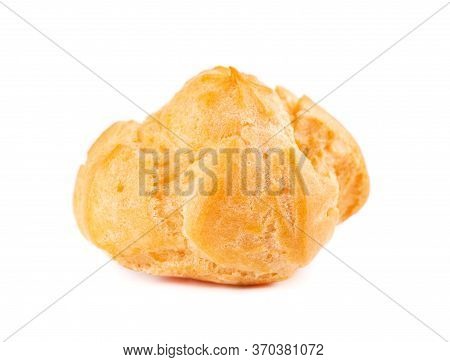 Homemade Profiteroles With Cream, Isolated On A White Background. Fresh Baked Golden Profiterole. Cu