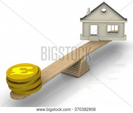 Real Estate Appraisal In Pound Sterling. The Money (golden Coins With The Symbol Of The The Pound St