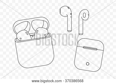 Drawn With Lines Vector Isolated Pair Of Wireless Wifi Headphones And Earphones On Transparent Backg