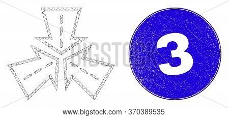 Web Carcass Triple Roads Intersection Pictogram And 3 Stamp. Blue Vector Round Scratched Seal Stamp 