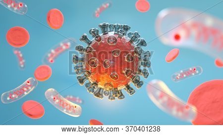 Dangerous Virus, Bacteria Cells And Erythrocytes. 3D Illustration