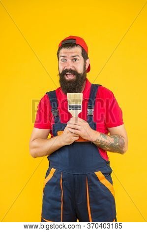 Talented Master. Decoration Concept. Bearded Mature Man Painter. Natural Brush. Furniture Restoratio