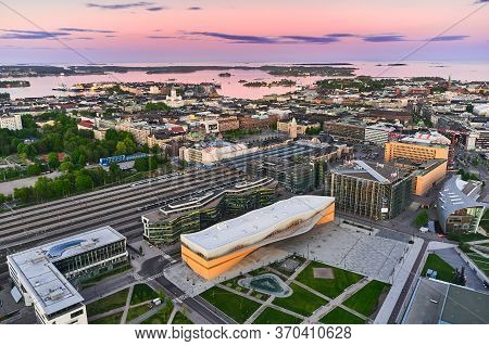 Helsinki, Finland - May 31, 2020: Aerial View Of The New Brand Library Oodi In Central Helsinki In S