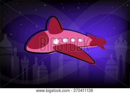 Concept Of End Covid-19 Pandemic. Stock Vector Illustration Of A Flying Airplane With Night Sky Back