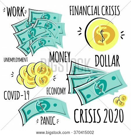 Stock Vector Illustration Of A Gold Coins With A Dollar Sign And Dollar Bills. Money Vector Set. Cor
