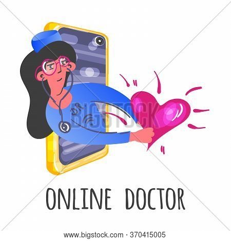 Stock Vector Illustration Of Smartphone Screen With Female Therapist On Chat In Messenger And An Onl