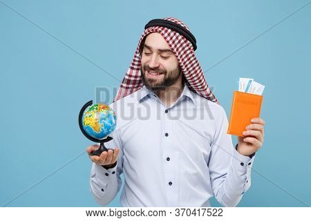 Smiling Young Bearded Arabian Muslim Man In Keffiyeh Kafiya Ring Igal Agal Casual Clothes Isolated O