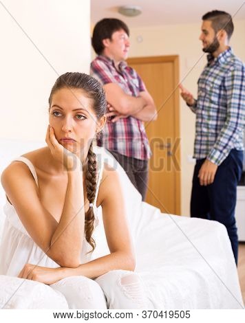 Portrait Unhappy Woman In Polygamous Family Indoors
