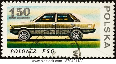 Moscow, Russia - June 07, 2020: Stamp Printed In Poland Shows Car Polonez Fso, Series 25th Anniversa