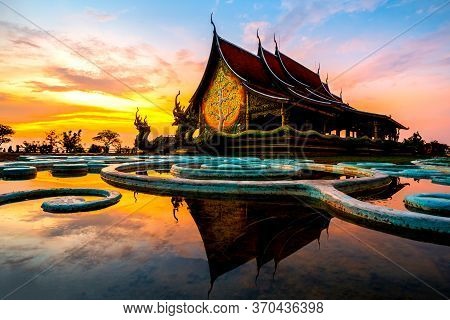 Amazing Temple Sirindhorn Wararam Phuproud In Ubon Ratchathani Province At Twilight Time,thailand.th
