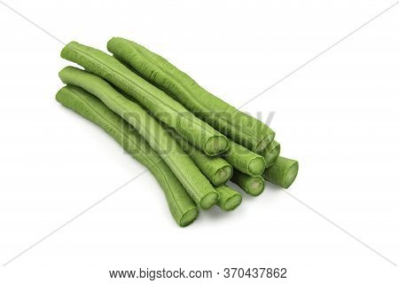 Raw Organic Yard Long Bean Cut In Stick Piece On White Isolated Background With Clipping Path. Fresh