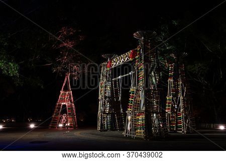 Nantou, Taiwan - Feb 2nd, 2020: Puli forest lantern festival in the night at Puli township, Nantou, Taiwan, Asia
