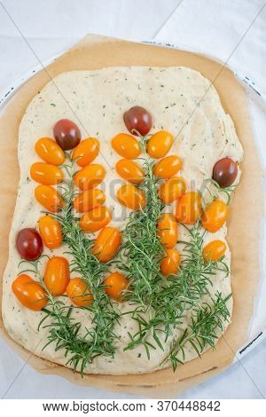 Home Made Gardenscape Focaccia Bread On A Table