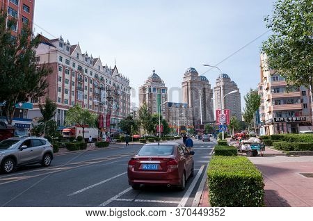China, Heihe, July 2019: Streets In Heihe City In Summer