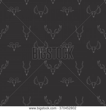 Animal Skulls Isolated On A Grey Background Pattern. Vector Icon Design On Seamless Pattern.