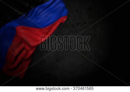 Wonderful Dark Illustration Of Donetsk Peoples Republic Flag With Large Folds On Black Stone With Fr