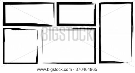 Hand-drawn White Square Border, Frame. Rectangle Drawn With A Brush Or Pencil. Stock Photo. Vector I