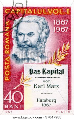 ROMANIA - CIRCA 1967: Postage stamp printed in Germany  of Karl Marx, circa 1967