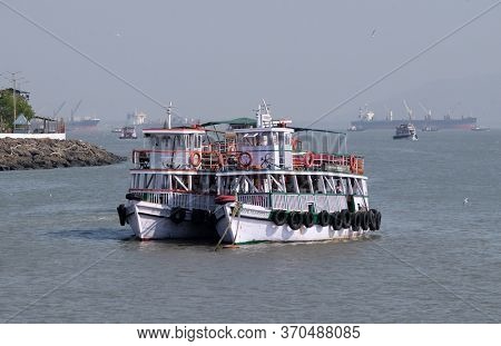 MUMBAI, INDIA - FEBRUARY 15, 2020: Ferries near the Gateway of India in Mumbai, India