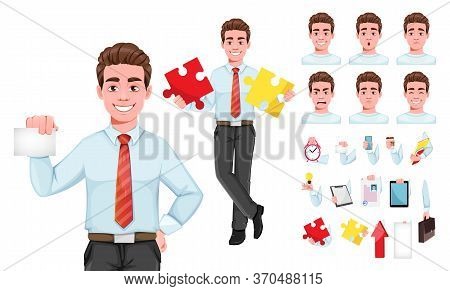 Successful Business Man, Pack Of Body Parts, Emotions And Things. Handsome Businessman In Business C